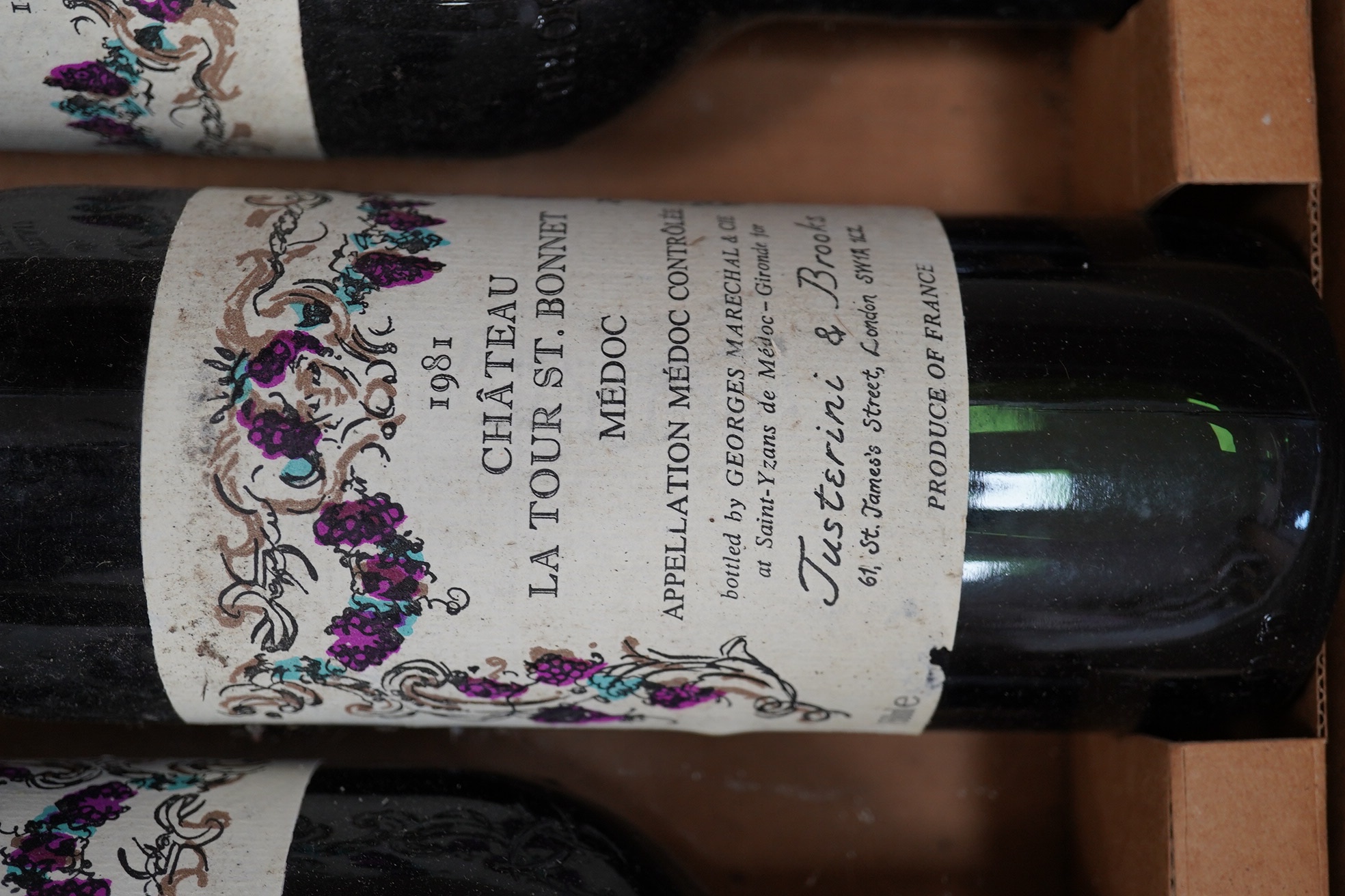 Twelve bottles of 1981 Chateau La Tour St. Bonnet Medoc red wine. Condition - fair to good, storage history unknown